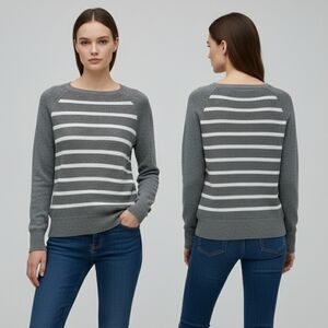 ​J.Crew Gray & White Striped Merino Wool  Sweater Women